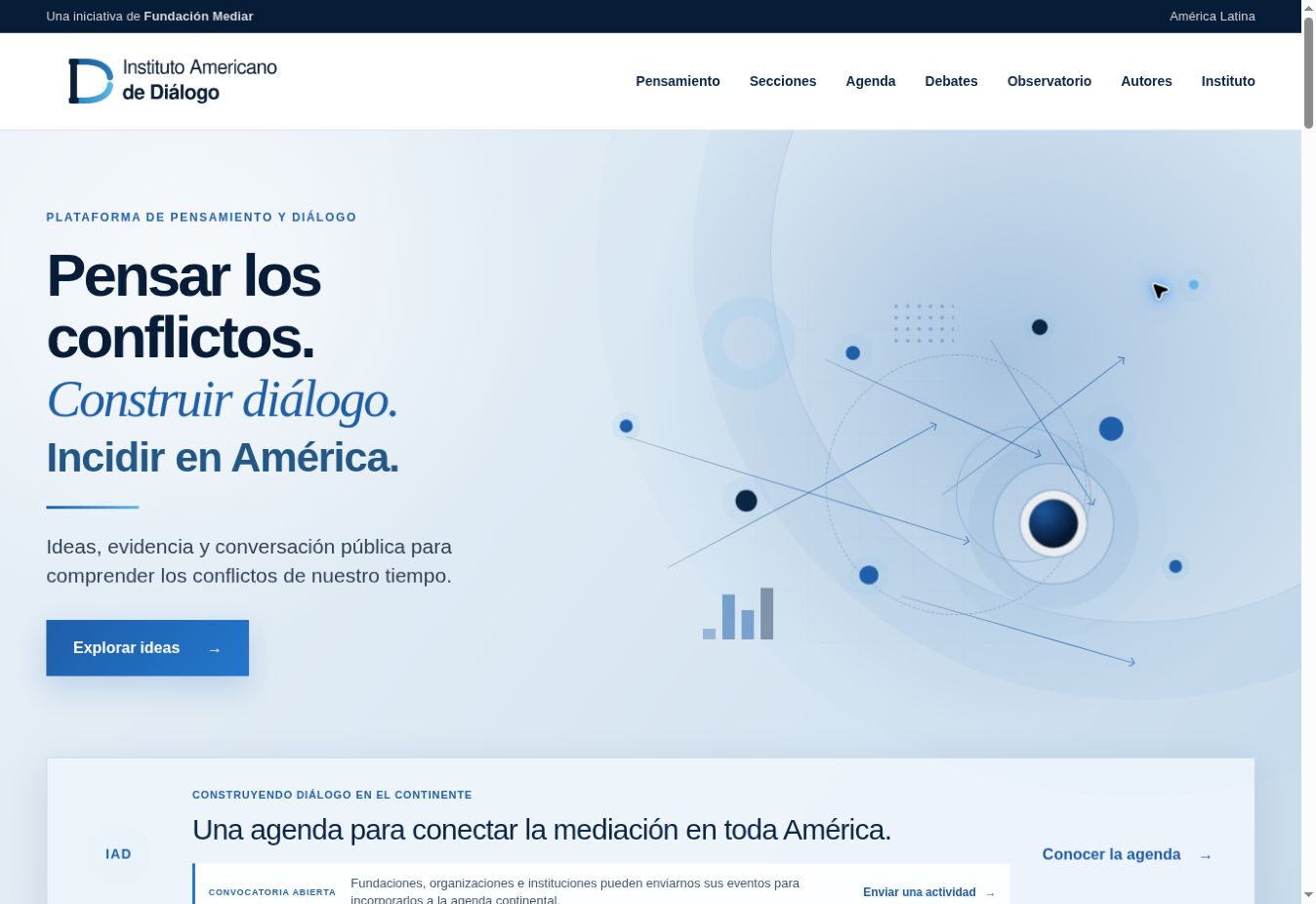 Portada del sitio del Instituto Americano de Diálogo